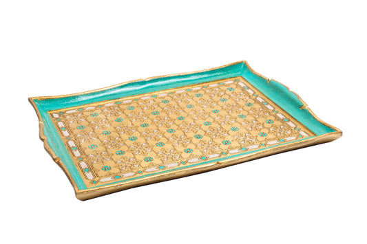 Aqua serving tray, Decorative tray for ottoman