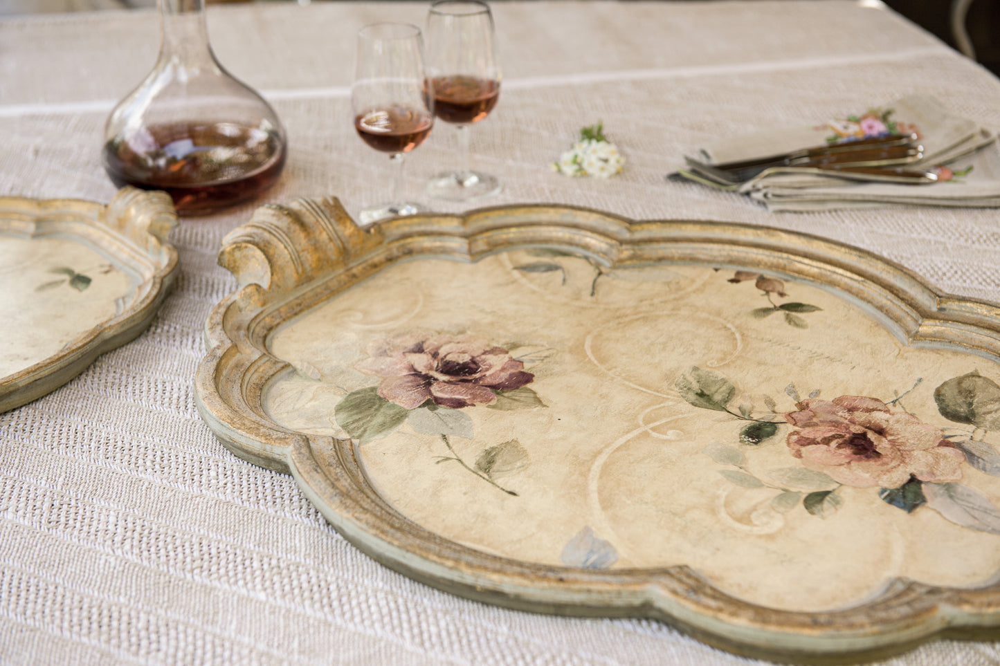 Decorative serving trays with handles, Italian hand painted tray.